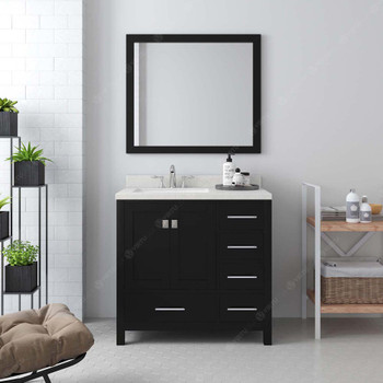 Virtu USA GS-50024-DWQRO-ES Caroline Avenue 24" Single Bath Vanity in Espresso with Dazzle White Top and Round Sink with Mirror