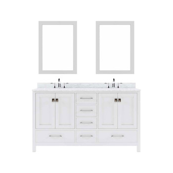 Virtu USA GD-50060-WMSQ-WH-020 Caroline Avenue 60" Double Bath Vanity in White with Marble Top and Square Sink with Mirrors
