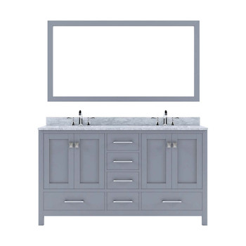 Virtu USA GD-50060-WMRO-GR Caroline Avenue 60" Double Bath Vanity in Grey with Marble Top and Round Sink with Mirror