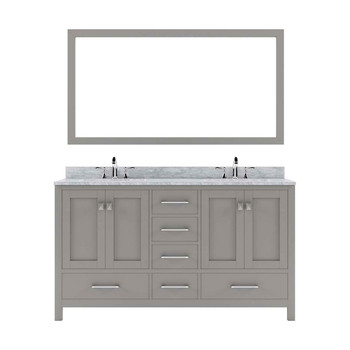 Virtu USA GD-50060-WMSQ-CG Caroline Avenue 60" Double Bath Vanity in Cashmere Grey with Marble Top and Square Sink with Mirror