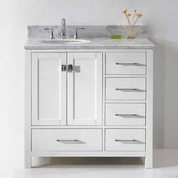 Virtu USA GS-50036-WMRO-WH-002-NM Caroline Avenue 36" Single Bath Vanity in White with Marble Top and Round Sink with Polished Chrome Faucet