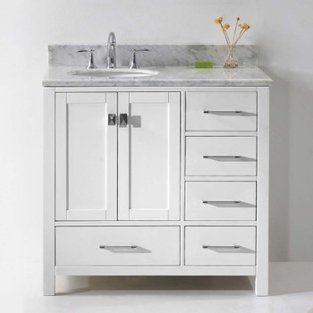 Virtu USA GS-50036-WMRO-WH-NM Caroline Avenue 36" Single Bath Vanity in White with Marble Top and Round Sink