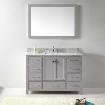 Virtu USA GS-50048-WMSQ-CG-002 Caroline Avenue 48" Single Bath Vanity in Cashmere Grey with Marble Top and Square Sink with Polished Chrome Faucet and Mirror