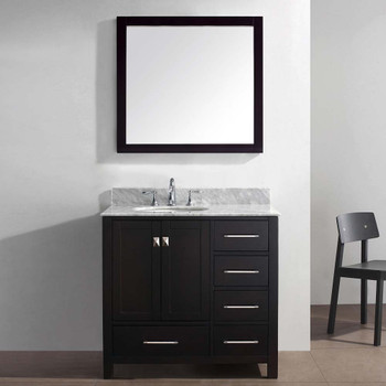Virtu USA GS-50036-WMRO-ES-001 Caroline Avenue 36" Single Bath Vanity in Espresso with Marble Top and Round Sink with Brushed Nickel Faucet and Mirror