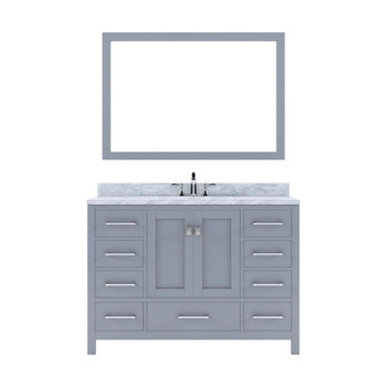 Virtu USA GS-50048-WMRO-GR-001 Caroline Avenue 48" Single Bath Vanity in Grey with Marble Top and Round Sink with Brushed Nickel Faucet and Mirror