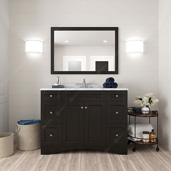 Virtu USA ES-32048-WMRO-ES Elise 48" Single Bath Vanity in Espresso with Marble Top and Round Sink with Mirror