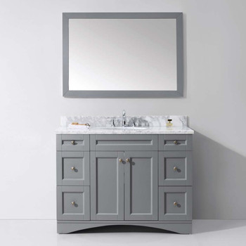 Virtu USA ES-32048-WMRO-GR Elise 48" Single Bath Vanity in Grey with Marble Top and Round Sink with Mirror