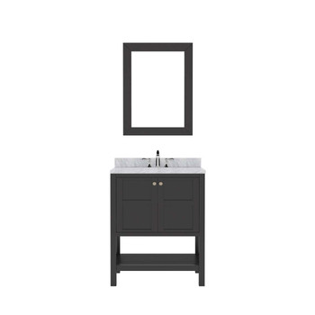 Virtu USA ES-30030-WMSQ-ES-002 Winterfell 30" Single Bath Vanity in Espresso with Marble Top and Square Sink with Polished Chrome Faucet and Mirror