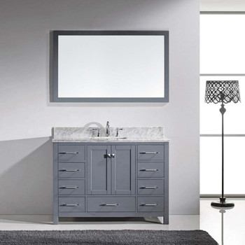 Virtu USA GS-50048-WMSQ-GR-001 Caroline Avenue 48" Single Bath Vanity in Grey with Marble Top and Square Sink with Brushed Nickel Faucet and Mirror