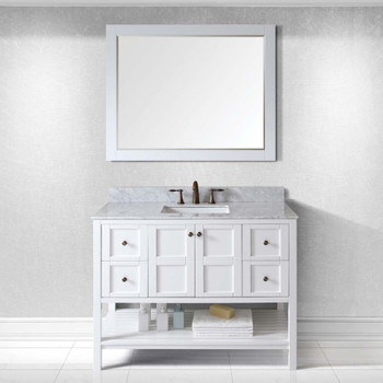 Virtu USA ES-30048-WMSQ-WH Winterfell 48" Single Bath Vanity in White with Marble Top and Square Sink with Mirror