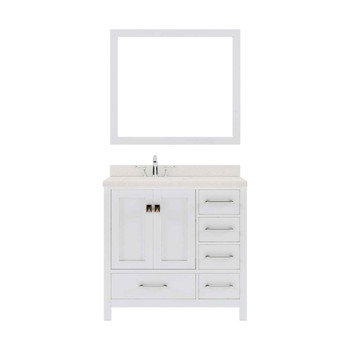 Virtu USA GS-50024-DWQSQ-WH-001 Caroline Avenue 24" Single Bath Vanity in White with Dazzle White Top and Square Sink with Brushed Nickel Faucet and Mirror