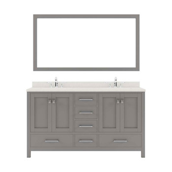 Virtu USA GD-50060-DWQRO-CG Caroline Avenue 60" Double Bath Vanity in Cashmere Grey with Dazzle White Top and Round Sink with Mirror