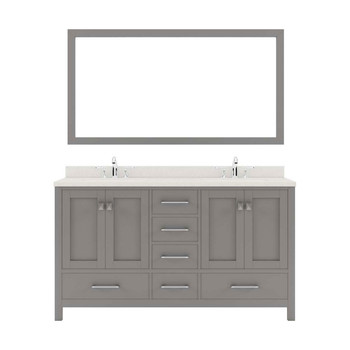 Virtu USA GD-50060-DWQRO-CG-001 Caroline Avenue 60" Double Bath Vanity in Cashmere Grey with Dazzle White Top and Round Sink with Brushed Nickel Faucet and Mirror