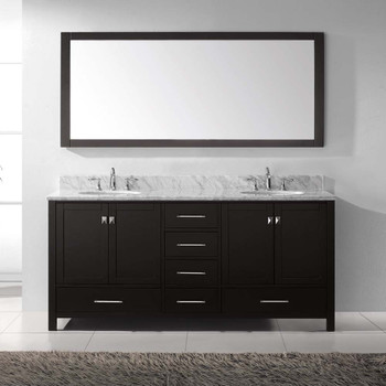 Virtu USA GD-50072-WMRO-ES-001 Caroline Avenue 72" Double Bath Vanity in Espresso with Marble Top and Round Sink with Brushed Nickel Faucet and Mirror