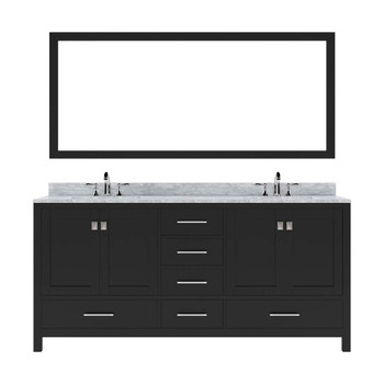 Virtu USA GD-50072-WMRO-ES-002 Caroline Avenue 72" Double Bath Vanity in Espresso with Marble Top and Round Sink with Polished Chrome Faucet and Mirror