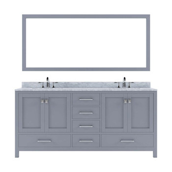 Virtu USA GD-50072-WMRO-GR Caroline Avenue 72" Double Bath Vanity in Grey with Marble Top and Round Sink with Mirror