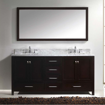Virtu USA GD-50072-WMSQ-ES-001 Caroline Avenue 72" Double Bath Vanity in Espresso with Marble Top and Square Sink with Brushed Nickel Faucet and Mirror