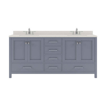 Virtu USA GD-50072-DWQSQ-GR-NM Caroline Avenue 72" Double Bath Vanity in Grey with Dazzle White Top and Square Sink