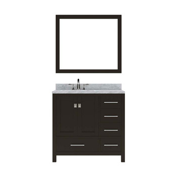 Virtu USA GS-50036-WMSQ-ES-002 Caroline Avenue 36" Single Bath Vanity in Espresso with Marble Top and Square Sink with Polished Chrome Faucet and Mirror