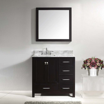 Virtu USA GS-50036-WMSQ-ES-002 Caroline Avenue 36" Single Bath Vanity in Espresso with Marble Top and Square Sink with Polished Chrome Faucet and Mirror
