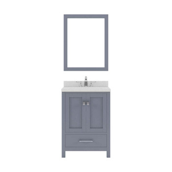 Virtu USA GS-50024-DWQSQ-GR-001 Caroline Avenue 24" Single Bath Vanity in Grey with Dazzle White Top and Square Sink with Brushed Nickel Faucet and Mirror