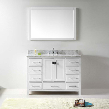 Virtu USA GS-50048-WMSQ-WH Caroline Avenue 48" Single Bath Vanity in White with Marble Top and Square Sink with Mirror