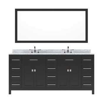 Virtu USA MD-2172-WMSQ-ES-001 Caroline Parkway 72" Double Bath Vanity in Espresso with Marble Top and Square Sink with Brushed Nickel Faucet and Mirror