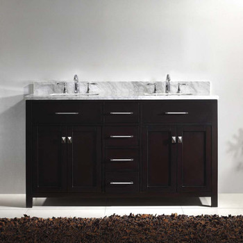 Virtu USA MD-2060-WMSQ-ES-NM Caroline 60" Double Bath Vanity in Espresso with Marble Top and Square Sink