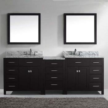 Virtu USA MD-2193-WMRO-ES Caroline Parkway 93" Double Bath Vanity in Espresso with Marble Top and Round Sink with Mirrors