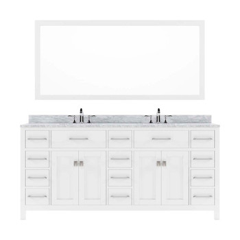 Virtu USA MD-2172-WMRO-WH-002 Caroline Parkway 72" Double Bath Vanity in White with Marble Top and Round Sink with Polished Chrome Faucet and Mirror