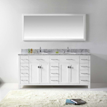 Virtu USA MD-2172-WMRO-WH-002 Caroline Parkway 72" Double Bath Vanity in White with Marble Top and Round Sink with Polished Chrome Faucet and Mirror