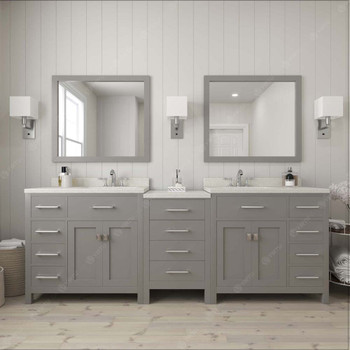 Virtu USA MD-2193-DWQSQ-CG-NM Caroline Parkway 93" Double Bath Vanity in Cashmere Grey with Dazzle White Top and Square Sink