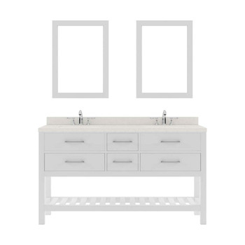 Virtu USA MD-2260-DWQRO-WH-001 Caroline Estate 60" Double Bath Vanity in White with Dazzle White Top and Round Sink with Brushed Nickel Faucet and Mirrors