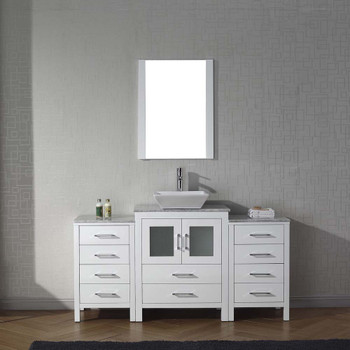 Virtu USA KS-70060-WM-WH Dior 60" Single Bath Vanity in White with Marble Top and Square Sink with Polished Chrome Faucet and Mirror