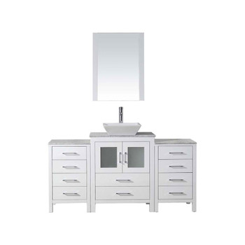Virtu USA KS-70060-WM-WH-001 Dior 60" Single Bath Vanity in White with Marble Top and Square Sink with Brushed Nickel Faucet and Mirror