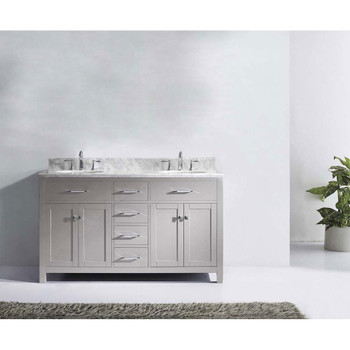 Virtu USA MD-2060-WMRO-CG-NM Caroline 60" Double Bath Vanity in Cashmere Grey with Marble Top and Round Sink