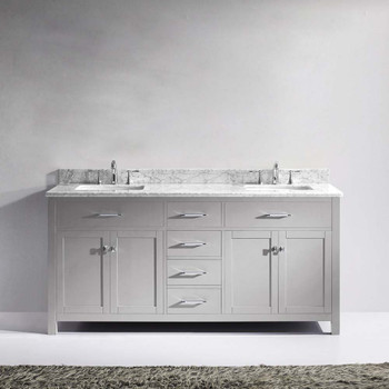 Virtu USA MD-2072-WMSQ-CG-NM Caroline 72" Double Bath Vanity in Cashmere Grey with Marble Top and Square Sink