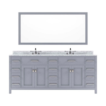 Virtu USA MD-2178-WMSQ-GR-002 Caroline Parkway 78" Double Bath Vanity in Grey with Marble Top and Square Sink with Polished Chrome Faucet and Mirror