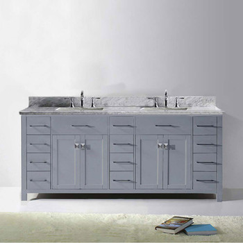 Virtu USA MD-2178-WMSQ-GR-NM Caroline Parkway 78" Double Bath Vanity in Grey with Marble Top and Square Sink