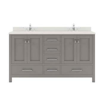 Virtu USA GD-50060-DWQSQ-CG-NM Caroline Avenue 60" Double Bath Vanity in Cashmere Grey with Dazzle White Top and Square Sink