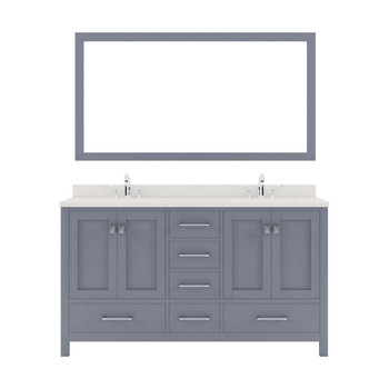 Virtu USA GD-50060-DWQSQ-GR Caroline Avenue 60" Double Bath Vanity in Grey with Dazzle White Top and Square Sink with Mirror