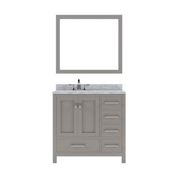 Virtu USA GS-50036-WMRO-CG Caroline Avenue 36" Single Bath Vanity in Cashmere Grey with Marble Top and Round Sink with Mirror