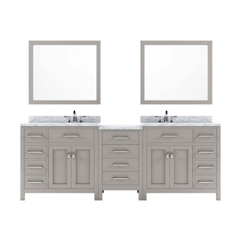 Virtu USA MD-2193-WMRO-CG-001 Caroline Parkway 93" Double Bath Vanity in Cashmere Grey with Marble Top and Round Sink with Brushed Nickel Faucet and Mirrors