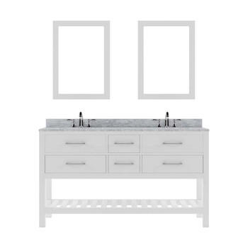 Virtu USA MD-2260-WMSQ-WH-001 Caroline Estate 60" Double Bath Vanity in White with Marble Top and Square Sink with Brushed Nickel Faucet and Mirrors