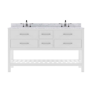 Virtu USA MD-2260-WMSQ-WH-001-NM Caroline Estate 60" Double Bath Vanity in White with Marble Top and Square Sink with Brushed Nickel Faucet