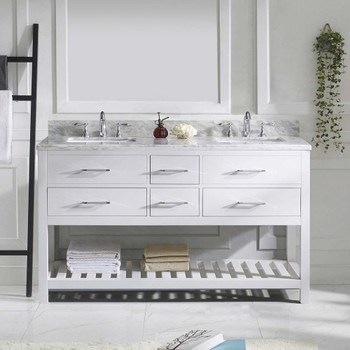 Virtu USA MD-2260-WMSQ-WH-001-NM Caroline Estate 60" Double Bath Vanity in White with Marble Top and Square Sink with Brushed Nickel Faucet