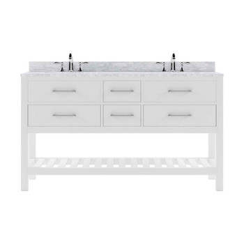 Virtu USA MD-2260-WMSQ-WH-002-NM Caroline Estate 60" Double Bath Vanity in White with Marble Top and Square Sink with Polished Chrome Faucet