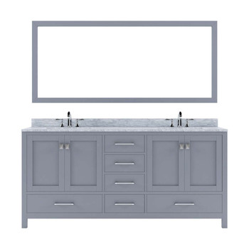 Virtu USA GD-50072-WMSQ-GR Caroline Avenue 72" Double Bath Vanity in Grey with Marble Top and Square Sink with Mirror