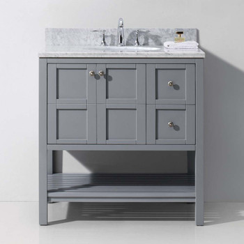 Virtu USA ES-30036-WMRO-GR-NM Winterfell 36" Single Bath Vanity in Grey with Marble Top and Round Sink