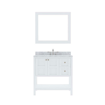 Virtu USA ES-30036-WMRO-WH Winterfell 36" Single Bath Vanity in White with Marble Top and Round Sink with Mirror